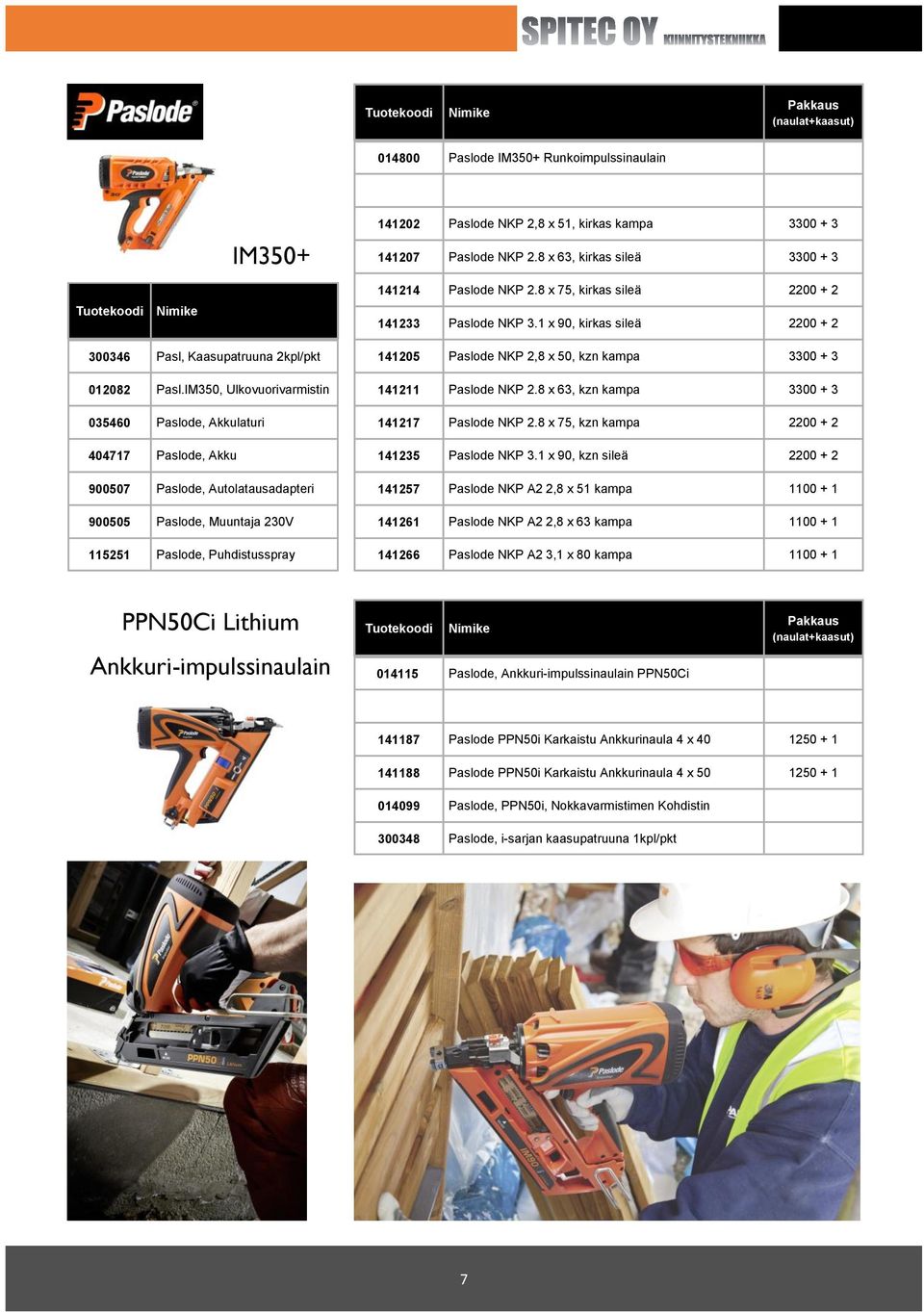 IM350, Ulkovuorivarmistin 035460 Paslode, Akkulaturi 404717 Paslode, Akku 900507 Paslode, Autolatausadapteri 900505 Paslode, Muuntaja 230V 115251 Paslode, Puhdistusspray 141214 Paslode NKP 2.