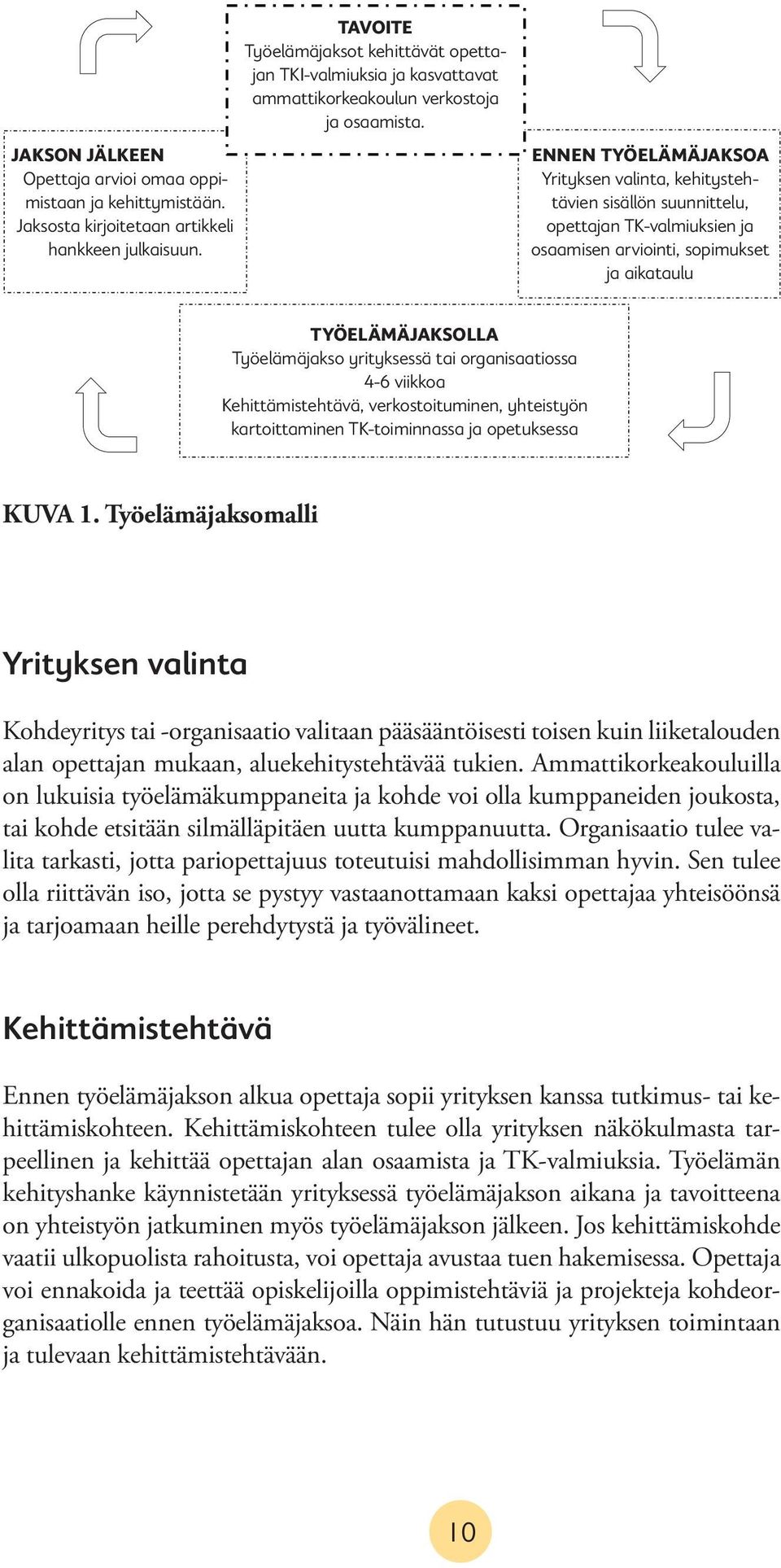 ENNEN TYÖELÄMÄjaKsoa Yrityksen valinta, kehitystehtävien sisällön suunnittelu, opettajan TK-valmiuksien ja osaamisen arviointi, sopimukset ja aikataulu TYÖELÄMÄjaKsoLLA Työelämäjakso yrityksessä tai