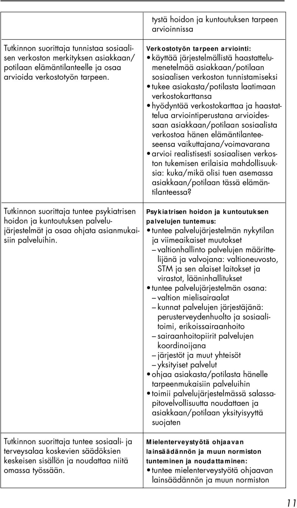 Tutkinnon suorittaja tuntee sosiaali- ja terveysalaa koskevien säädöksien keskeisen sisällön ja noudattaa niitä omassa työssään.