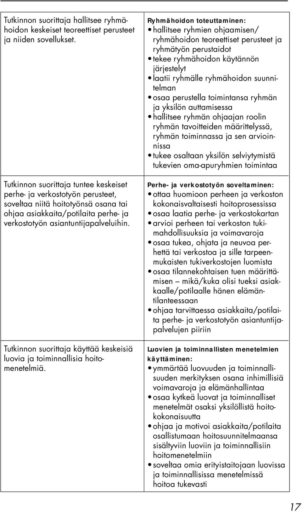 Tutkinnon suorittaja käyttää keskeisiä luovia ja toiminnallisia hoitomenetelmiä.