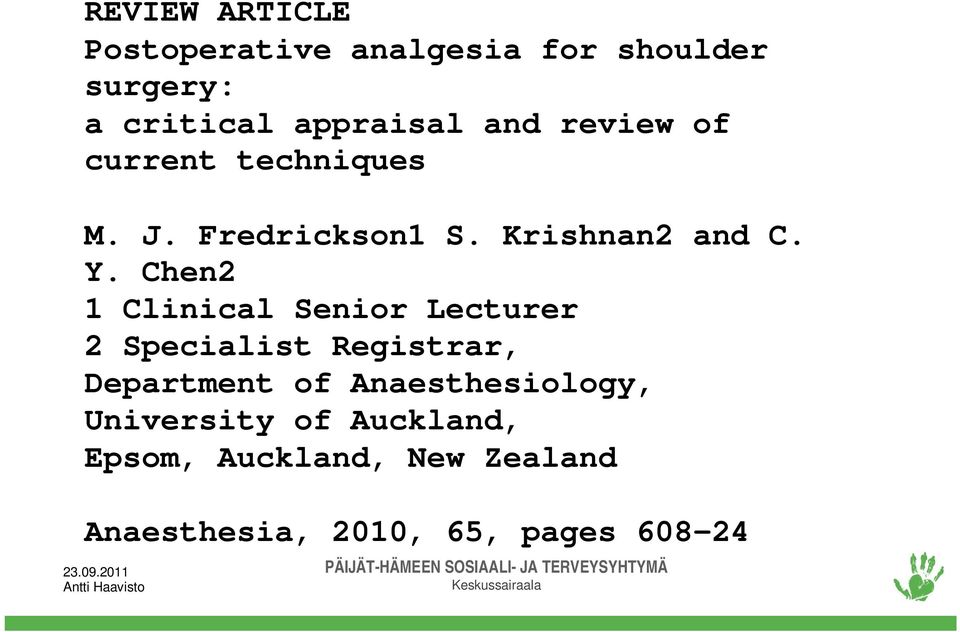 Chen2 1 Clinical Senior Lecturer 2 Specialist Registrar, Department of