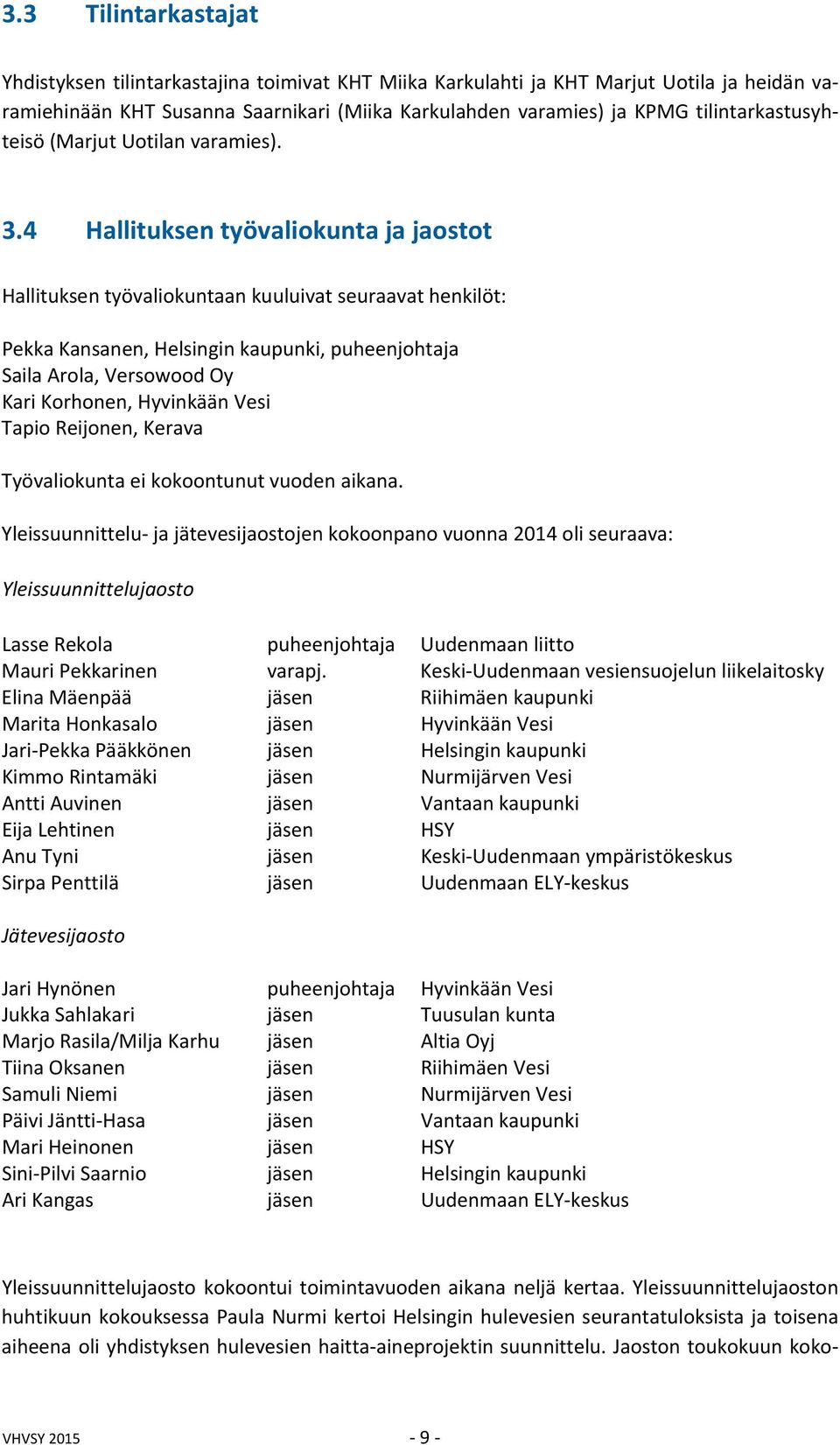 4 Hallituksen työvaliokunta ja jaostot Hallituksen työvaliokuntaan kuuluivat seuraavat henkilöt: Pekka Kansanen, Helsingin kaupunki, puheenjohtaja Saila Arola, Versowood Oy Kari Korhonen, Hyvinkään