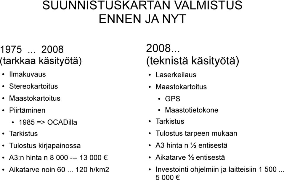 Maastotietokone 1985 => OCADilla Tarkistus Tarkistus Tulostus tarpeen mukaan Tulostus kirjapainossa A3 hinta n