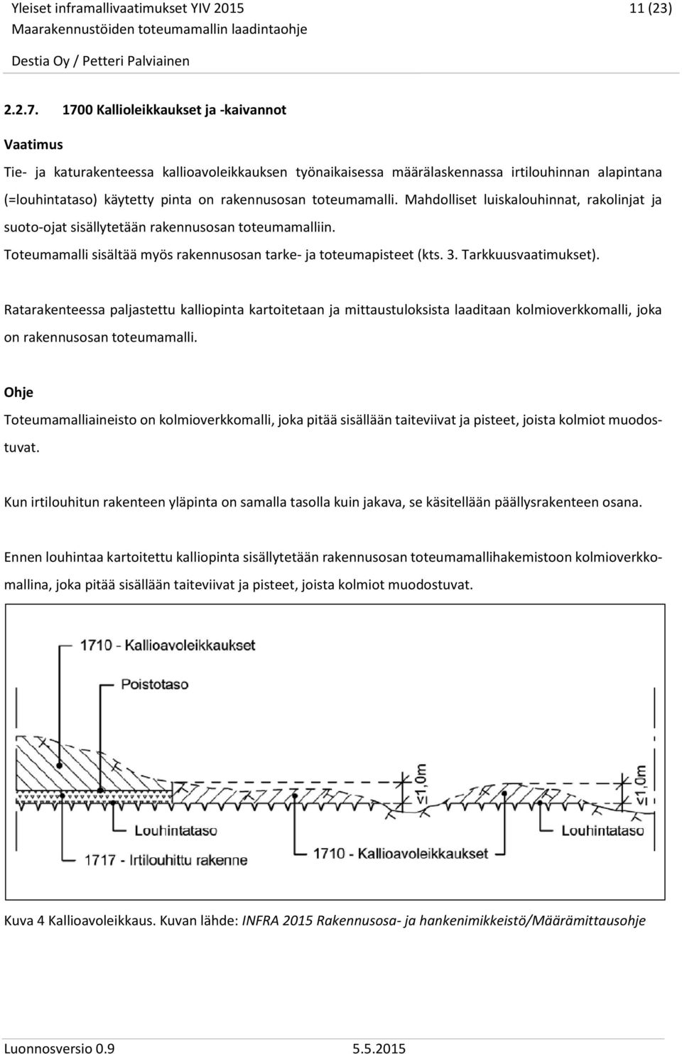 Mahdolliset luiskalouhinnat, rakolinjat ja suoto-ojat sisällytetään rakennusosan toteumamalliin. Toteumamalli sisältää myös rakennusosan tarke- ja toteumapisteet (kts. 3. Tarkkuusvaatimukset).