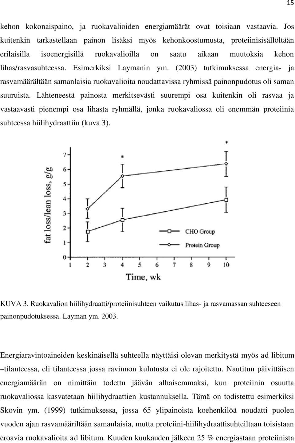 Esimerkiksi Laymanin ym. (2003) tutkimuksessa energia- ja rasvamäärältään samanlaisia ruokavalioita noudattavissa ryhmissä painonpudotus oli saman suuruista.