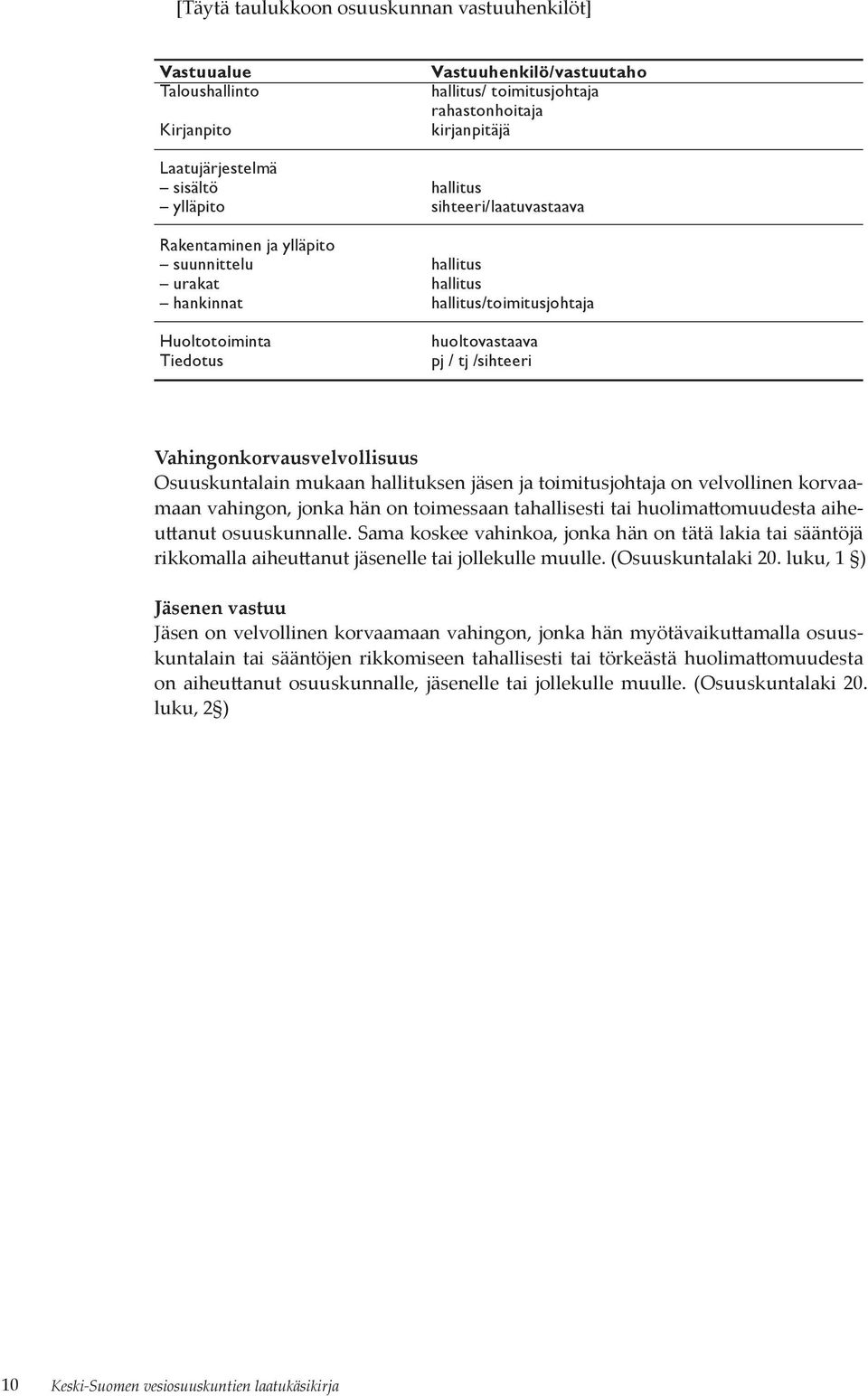 Vahingonkorvausvelvollisuus Osuuskuntalain mukaan hallituksen jäsen ja toimitusjohtaja on velvollinen korvaamaan vahingon, jonka hän on toimessaan tahallisesti tai huolimattomuudesta aiheuttanut