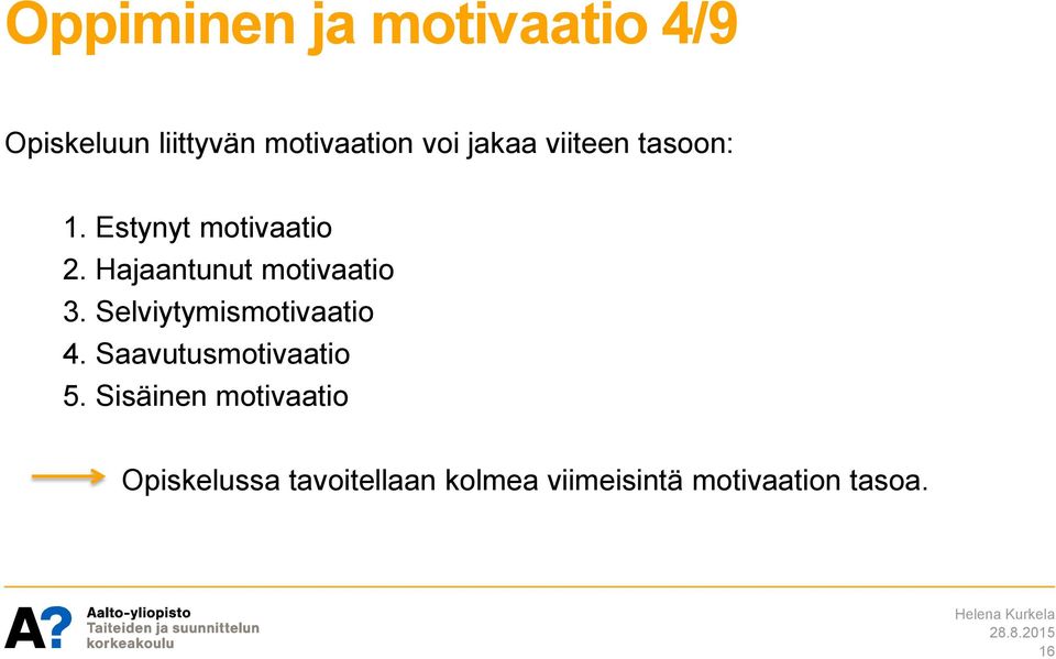 Hajaantunut motivaatio 3. Selviytymismotivaatio 4.