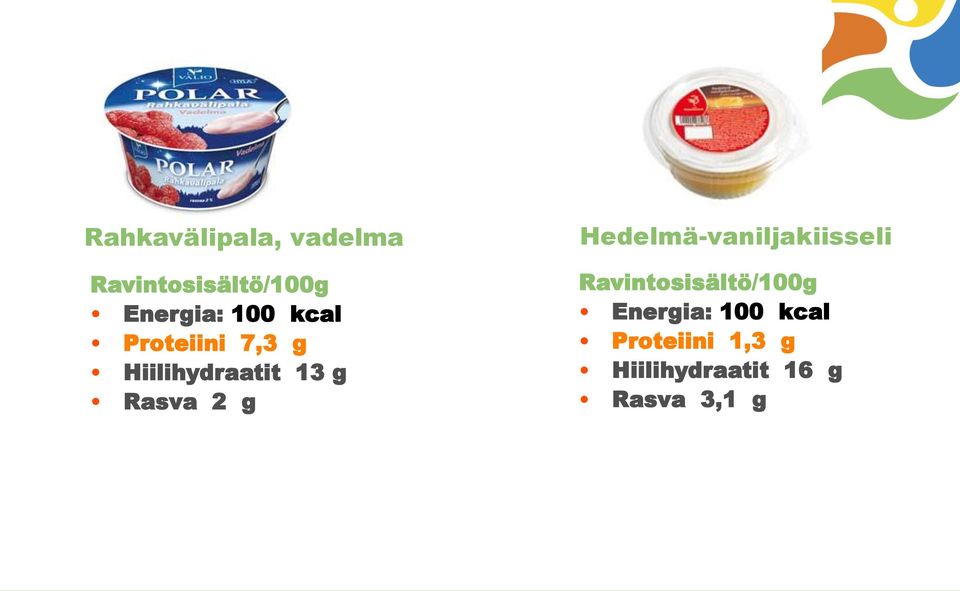 g Hedelmä-vaniljakiisseli Ravintosisältö/100g