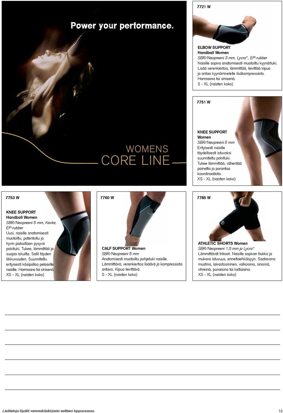 S - XL (naisten koko) 7751 W WOMENS CORE LINE KNEE SUPPORT Women SBR/Neopreeni 5 mm Erityisesti naisille täydellisesti istuvaksi suunniteltu polvituki.