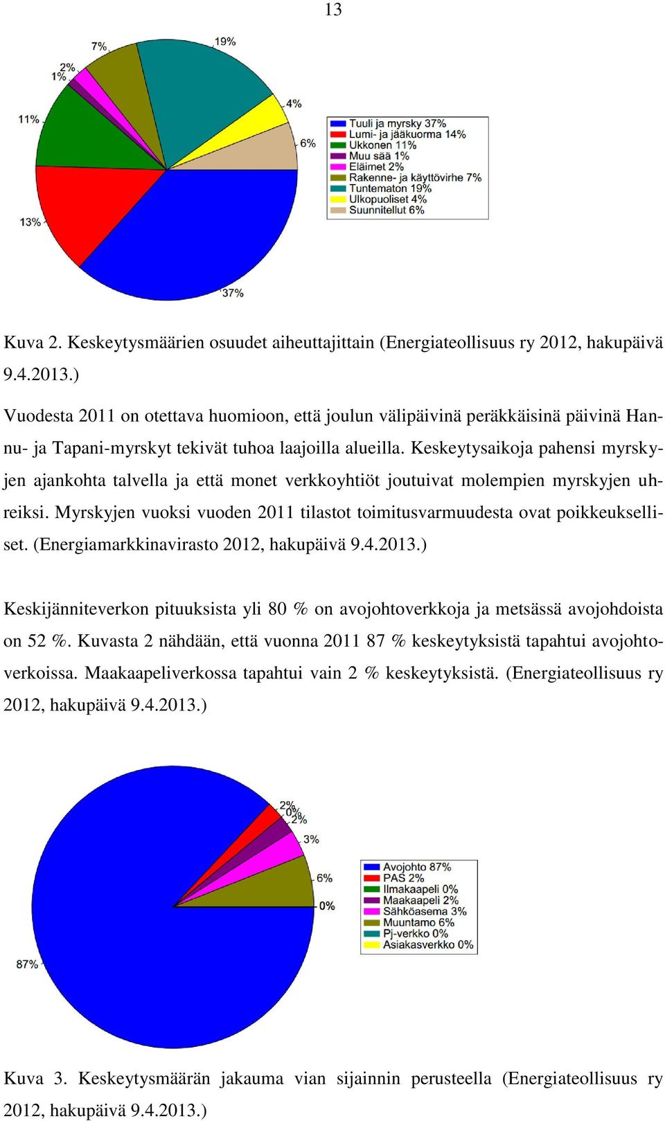 Keskeytysaikoja pahensi myrskyjen ajankohta talvella ja että monet verkkoyhtiöt joutuivat molempien myrskyjen uhreiksi. Myrskyjen vuoksi vuoden 2011 tilastot toimitusvarmuudesta ovat poikkeukselliset.