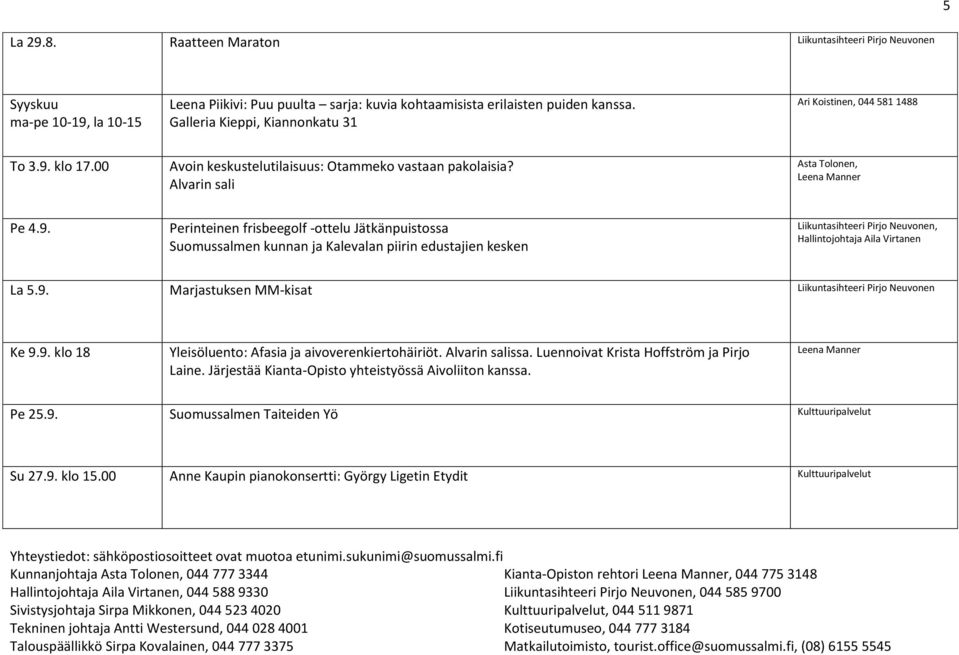 klo 17.00 Avoin keskustelutilaisuus: Otammeko vastaan pakolaisia? Alvarin sali Asta Tolonen, Pe 4.9.