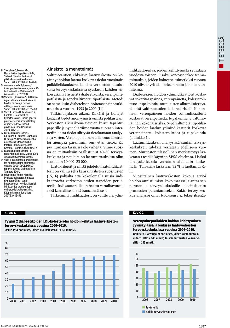 Suom Lääkäril 2008;63:655 60. 11 Varis J, Savola H, Vesalainen R, Kantola I. Treatment of hypertension in Finnish general practice seems unsatisfactory despite evidence-based guidelines.