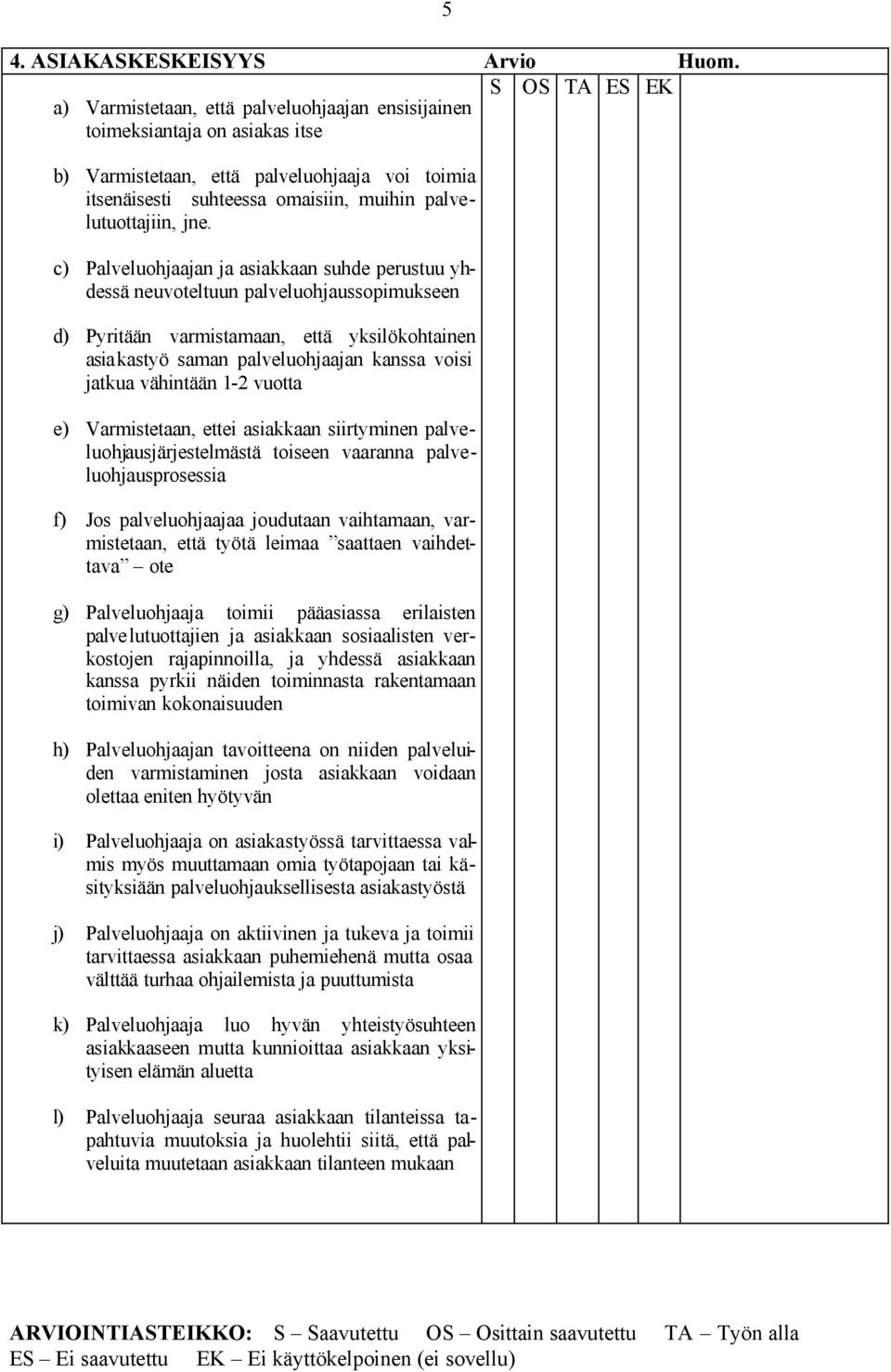 c) Palveluohjaajan ja asiakkaan suhde perustuu yhdessä neuvoteltuun palveluohjaussopimukseen d) Pyritään varmistamaan, että yksilökohtainen asiakastyö saman palveluohjaajan kanssa voisi jatkua