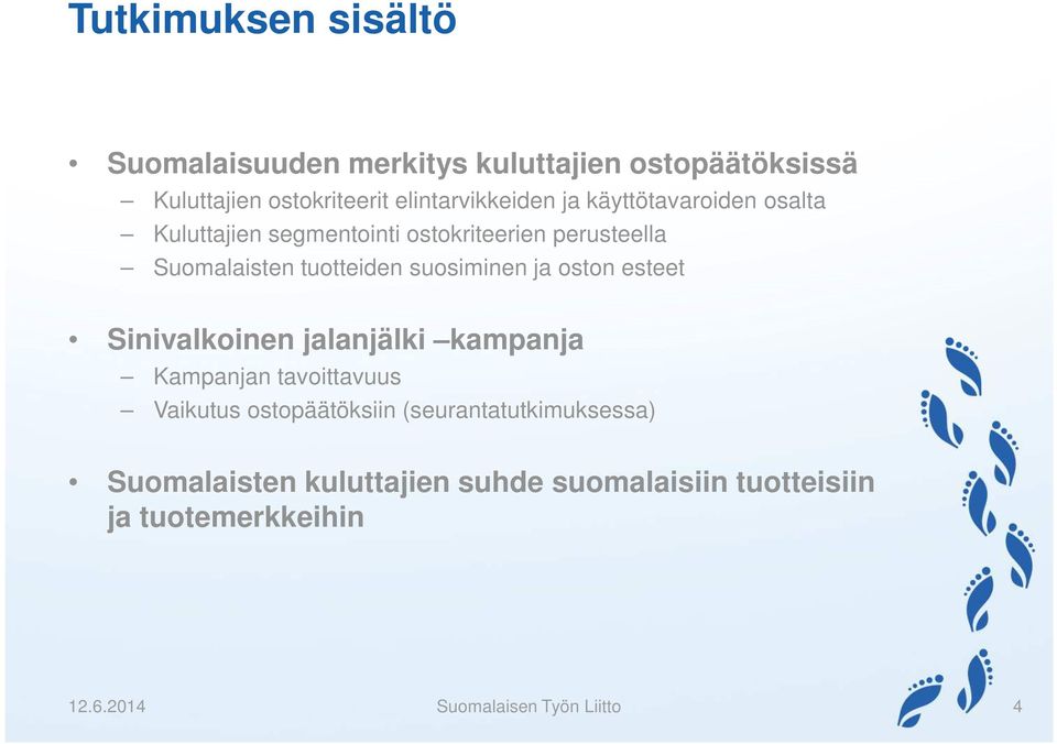 ja oston esteet Sinivalkoinen jalanjälki kampanja Kampanjan tavoittavuus Vaikutus ostopäätöksiin