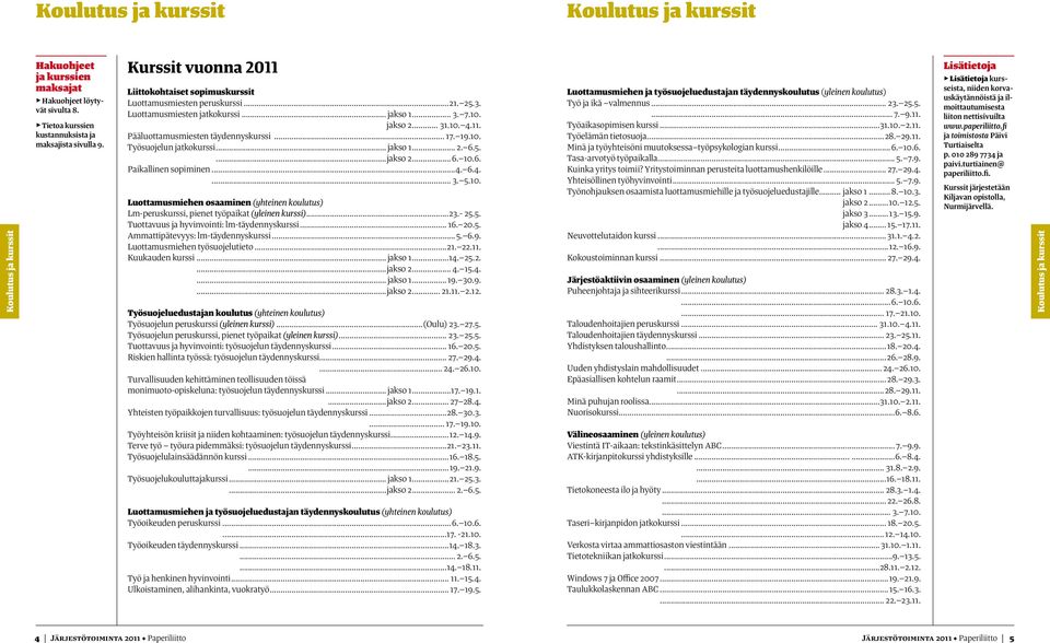 6. Paikallinen sopiminen...4. 6.4.... 3. 5.10. Luottamusmiehen osaaminen (yhteinen koulutus) Lm-peruskurssi, pienet työpaikat (yleinen kurssi)...23.- 25.5. Tuottavuus ja hyvinvointi: lm-täydennyskurssi.