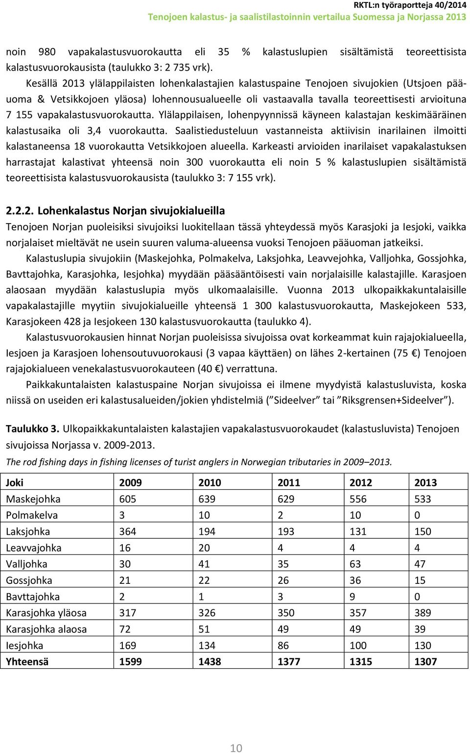 vapakalastusvuorokautta. Ylälappilaisen, lohenpyynnissä käyneen kalastajan keskimääräinen kalastusaika oli 3,4 vuorokautta.