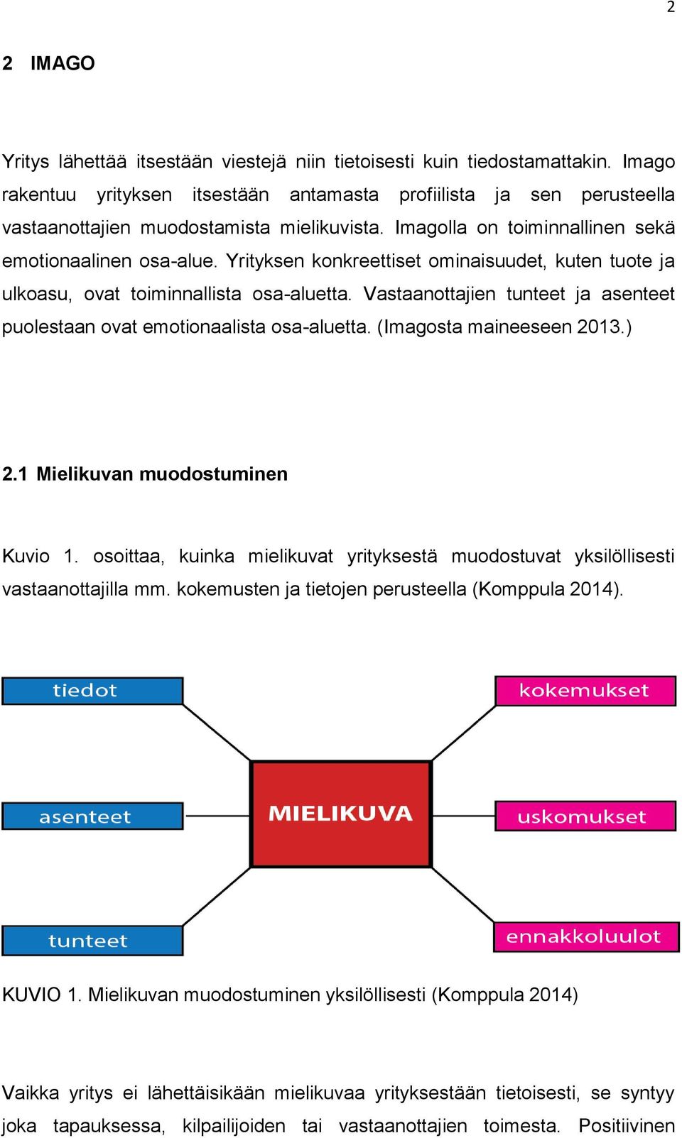 Yrityksen konkreettiset ominaisuudet, kuten tuote ja ulkoasu, ovat toiminnallista osa-aluetta. Vastaanottajien tunteet ja asenteet puolestaan ovat emotionaalista osa-aluetta.