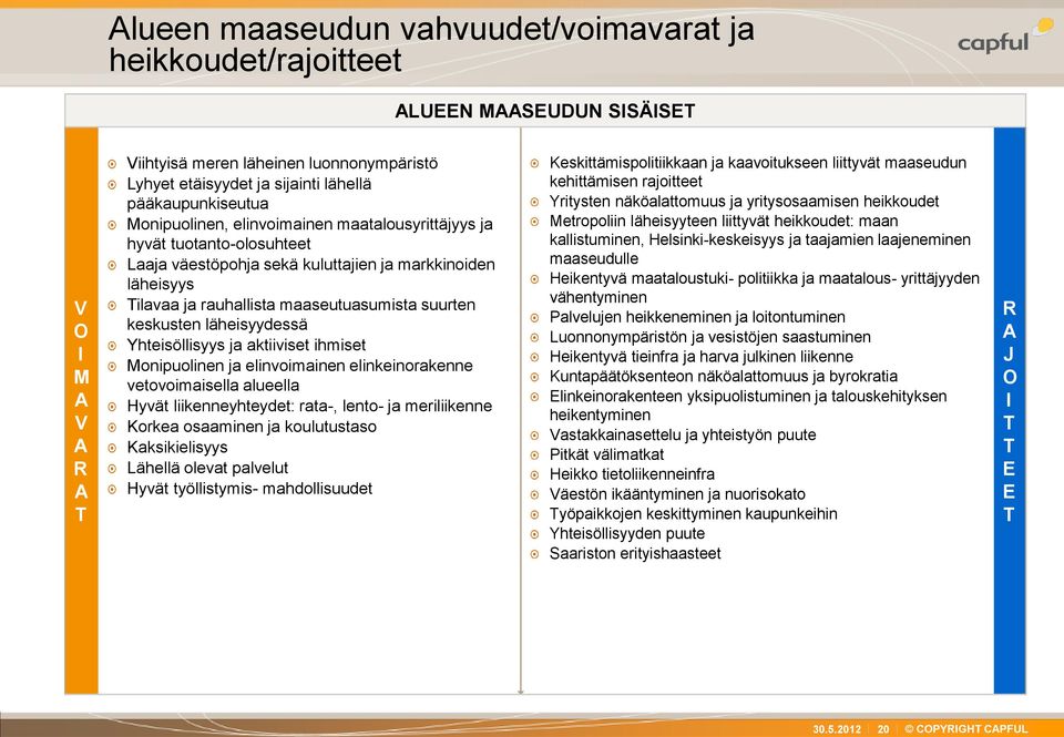 suurten keskusten läheisyydessä Yhteisöllisyys ja aktiiviset ihmiset Monipuolinen ja elinvoimainen elinkeinorakenne vetovoimaisella alueella Hyvät liikenneyhteydet: rata-, lento- ja meriliikenne