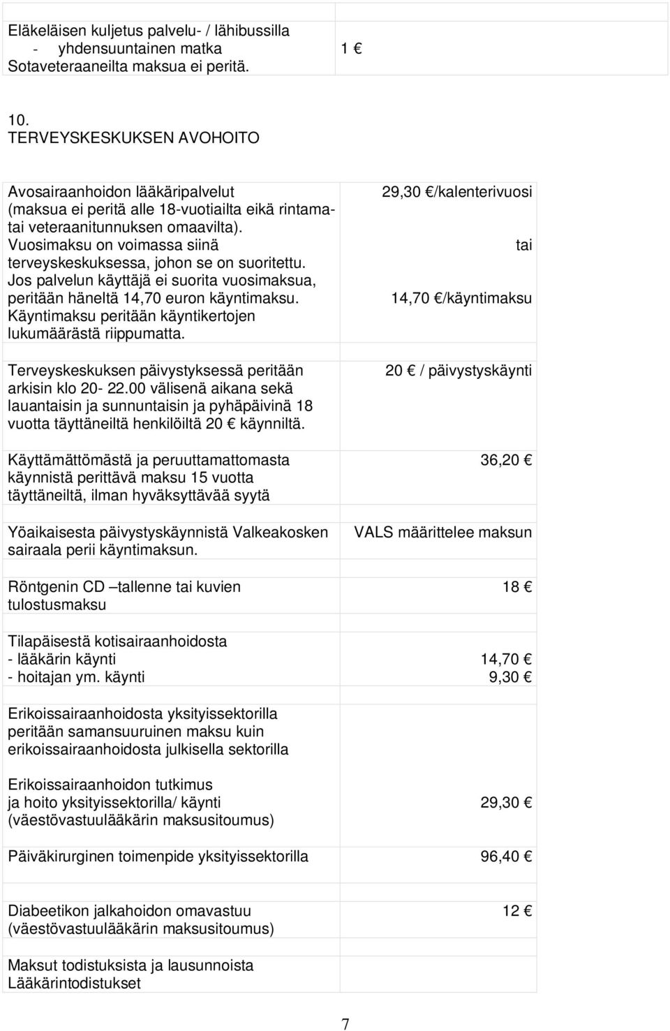 Vuosimaksu on voimassa siinä terveyskeskuksessa, johon se on suoritettu. Jos palvelun käyttäjä ei suorita vuosimaksua, peritään häneltä 14,70 euron käyntimaksu.