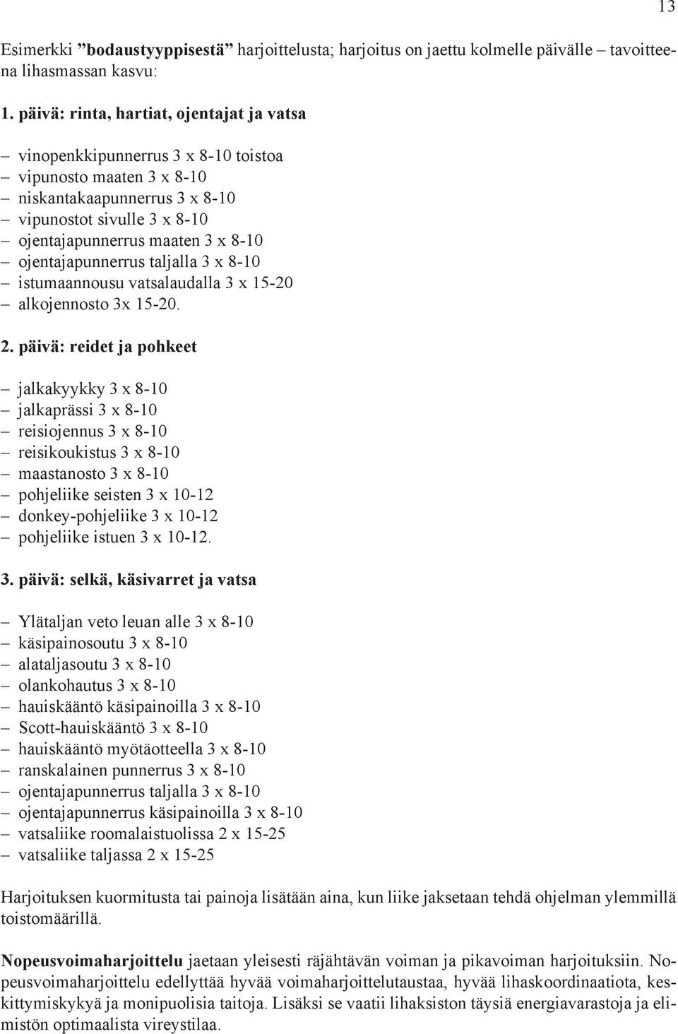 ojentajapunnerrus taljalla 3 x 8-10 istumaannousu vatsalaudalla 3 x 15-20 alkojennosto 3x 15-20. 2.