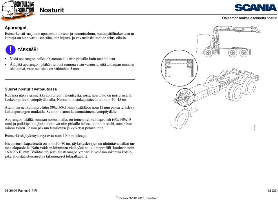 Suuret nosturit vetoautossa Kuvassa näkyy esimerkki apurungon rakenteesta, jossa apurunko on nosturin alla korkeampi kuin vetopöydän alla. Nosturin nostokapasiteetti on noin 40 45 tm.