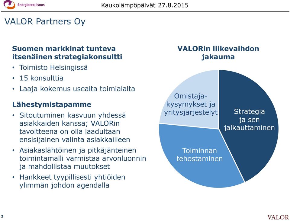 asiakkailleen Asiakaslähtöinen ja pitkäjänteinen toimintamalli varmistaa arvonluonnin ja mahdollistaa muutokset Hankkeet tyypillisesti