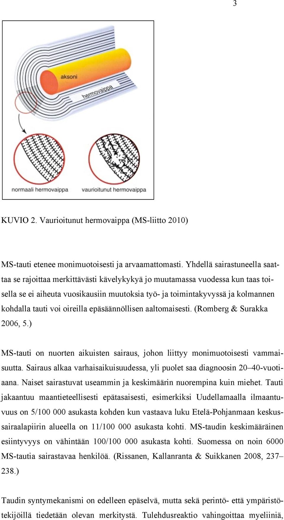 voi oireilla epäsäännöllisen aaltomaisesti. (Romberg & Surakka 2006, 5.) MS-tauti on nuorten aikuisten sairaus, johon liittyy monimuotoisesti vammaisuutta.