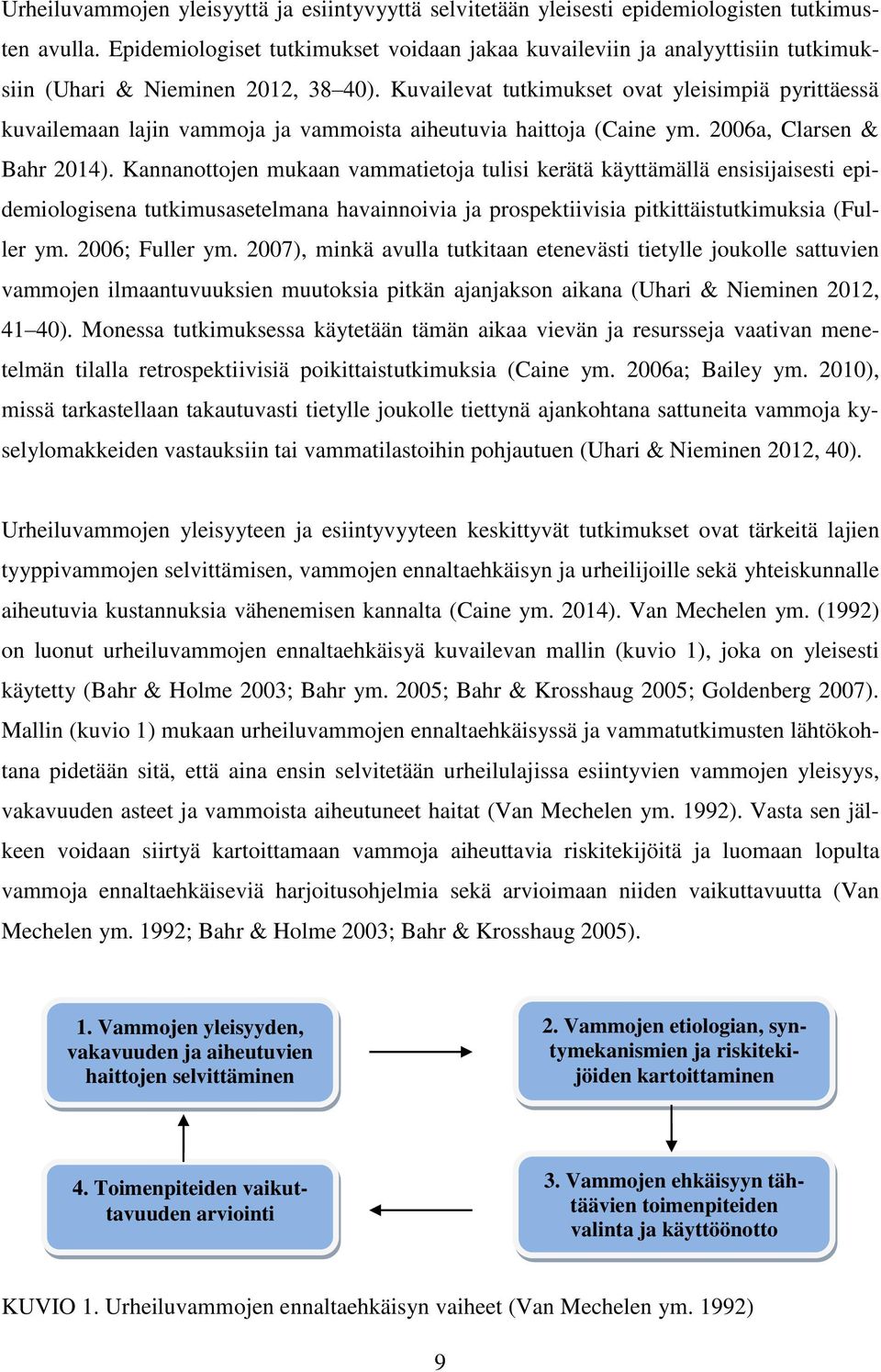 Kuvailevat tutkimukset ovat yleisimpiä pyrittäessä kuvailemaan lajin vammoja ja vammoista aiheutuvia haittoja (Caine ym. 2006a, Clarsen & Bahr 2014).