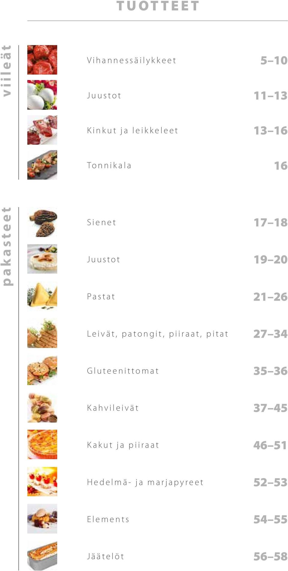 patongit, piiraat, pitat 27 34 Gluteenittomat 35 36 Kahvileivät 37 45 Kakut