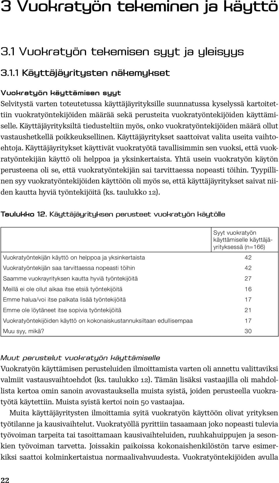 1 Käyttäjäyritysten näkemykset Vuokratyön käyttämisen syyt Selvitystä varten toteutetussa käyttäjäyrityksille suunnatussa kyselyssä kartoitettiin vuokratyöntekijöiden määrää sekä perusteita