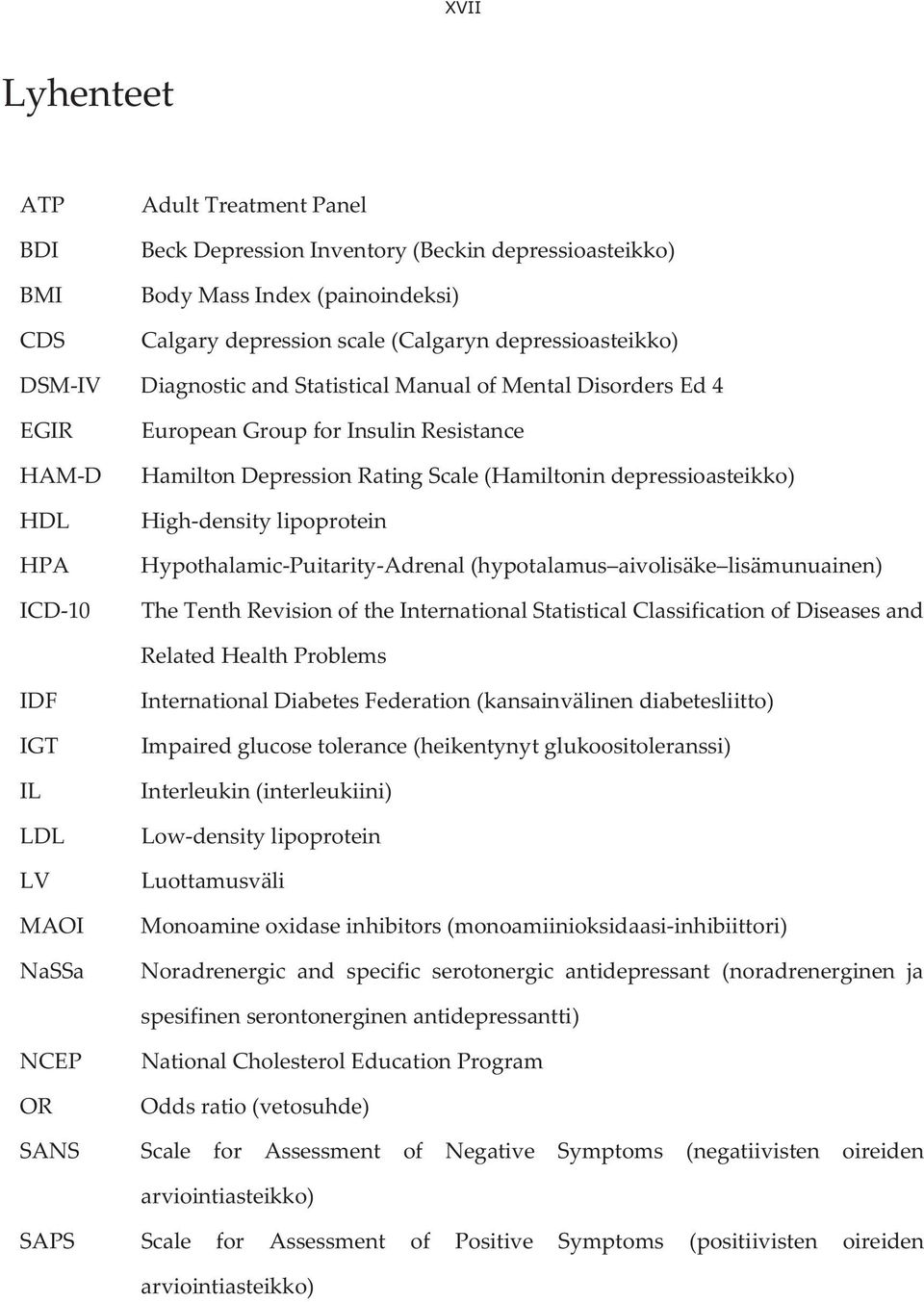 lipoprotein Hypothalamic-Puitarity-Adrenal (hypotalamus aivolisäke lisämunuainen) The Tenth Revision of the International Statistical Classification of Diseases and Related Health Problems IDF IGT IL