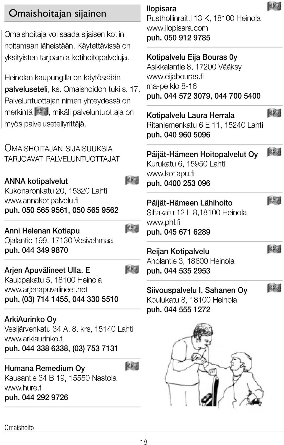 Omaishoitajan sijaisuuksia tarjoavat palveluntuottajat ANNA kotipalvelut Kukonaronkatu 20, 15320 Lahti www.annakotipalvelu.fi puh.