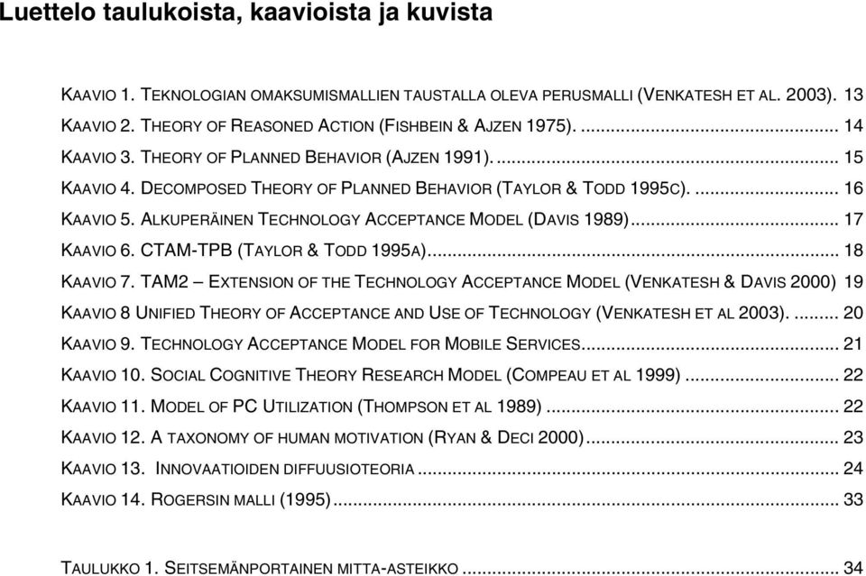 ALKUPERÄINEN TECHNOLOGY ACCEPTANCE MODEL (DAVIS 1989)... 17 KAAVIO 6. CTAM-TPB (TAYLOR & TODD 1995A)... 18 KAAVIO 7.