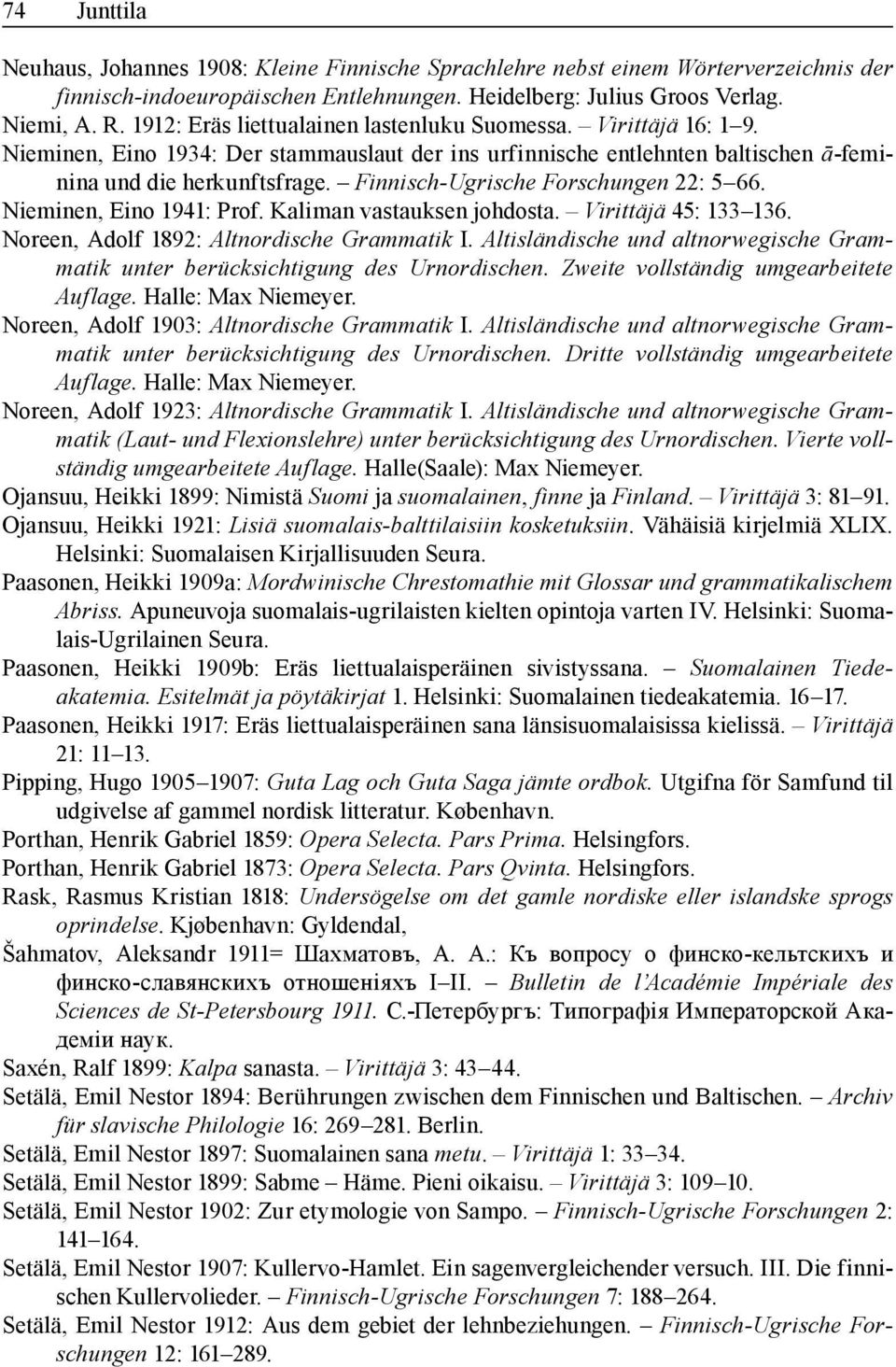 Finnisch-Ugrische Forschungen 22: 5 66. Nieminen, Eino 1941: Prof. Kaliman vastauksen johdosta. Virittäjä 45: 133 136. Noreen, Adolf 1892: Altnordische Grammatik I.