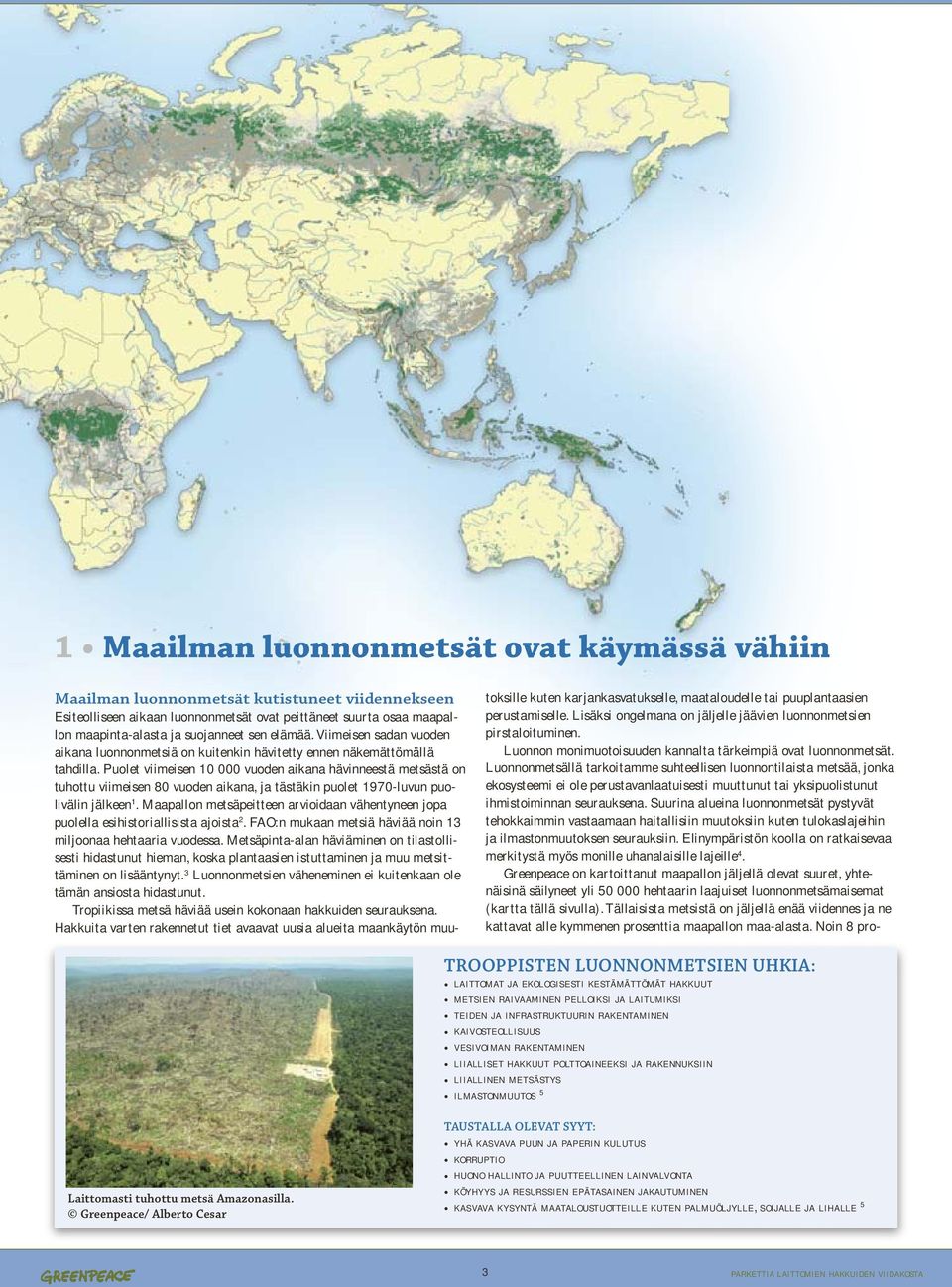 Puolet viimeisen 10 000 vuoden aikana hävinneestä metsästä on tuhottu viimeisen 80 vuoden aikana, ja tästäkin puolet 1970-luvun puolivälin jälkeen 1.