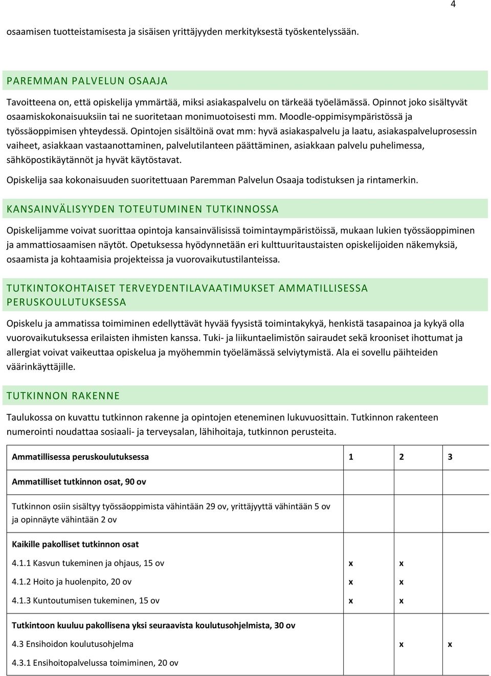 Opintojen sisältöinä ovat mm: hyvä asiakaspalvelu ja laatu, asiakaspalveluprosessin vaiheet, asiakkaan vastaanottaminen, palvelutilanteen päättäminen, asiakkaan palvelu puhelimessa,