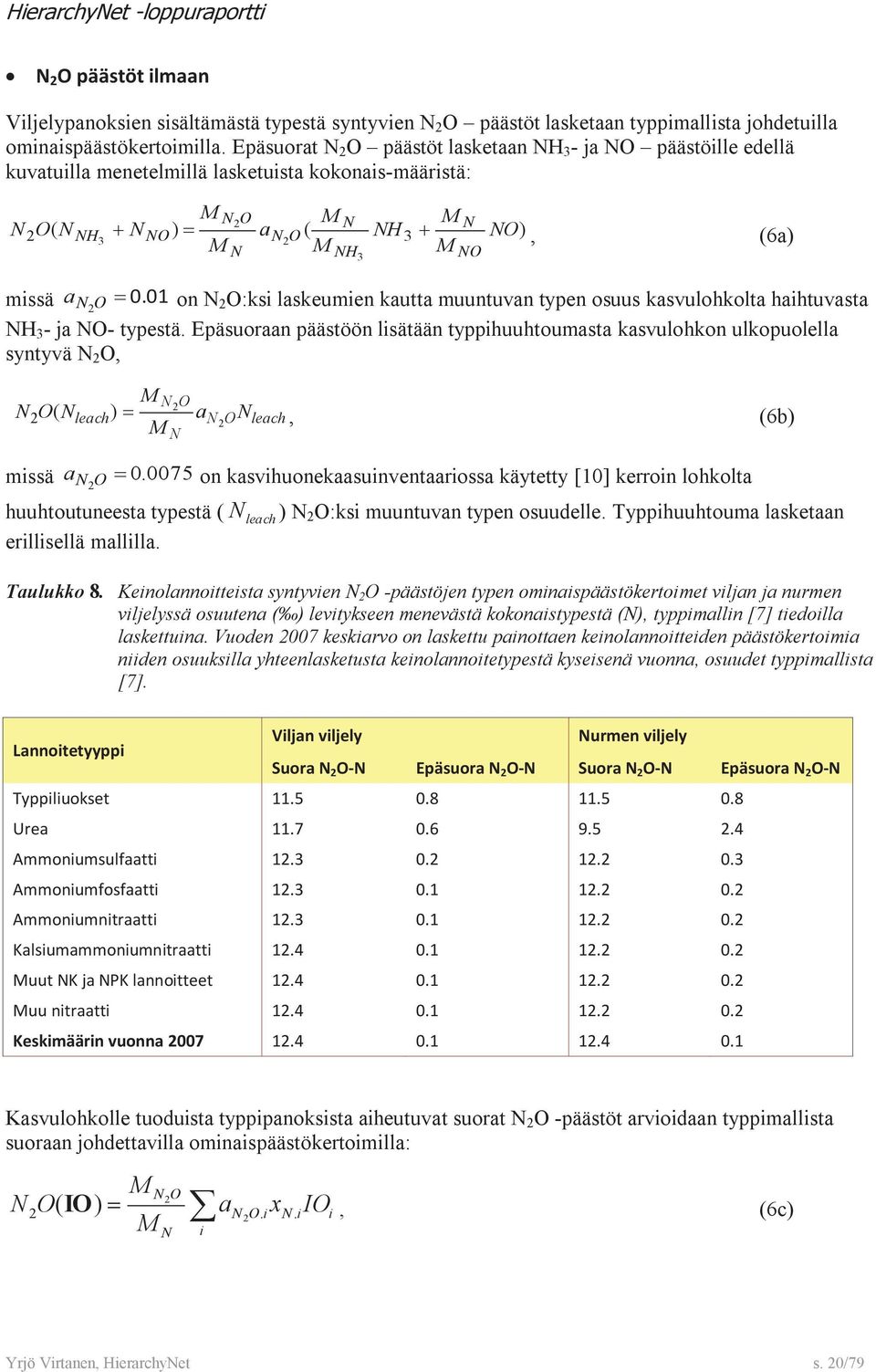 0 on N 2 O:ks laskeumen kautta muuntuvan typen osuus kasvulohkolta hahtuvasta NH 3 - ja NO- typestä.