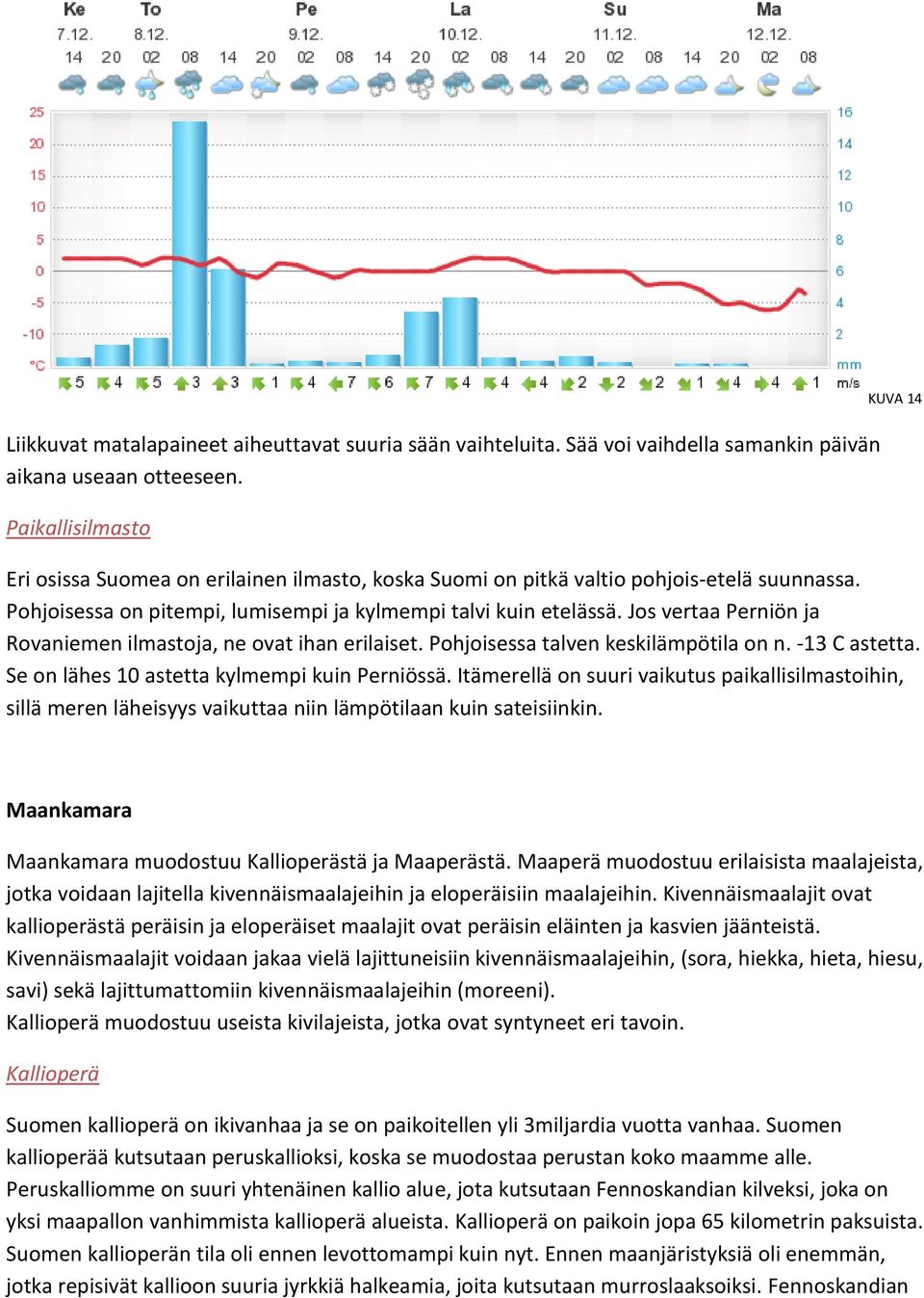 Jos vertaa Perniön ja Rovaniemen ilmastoja, ne ovat ihan erilaiset. Pohjoisessa talven keskilämpötila on n. -13 C astetta. Se on lähes 10 astetta kylmempi kuin Perniössä.