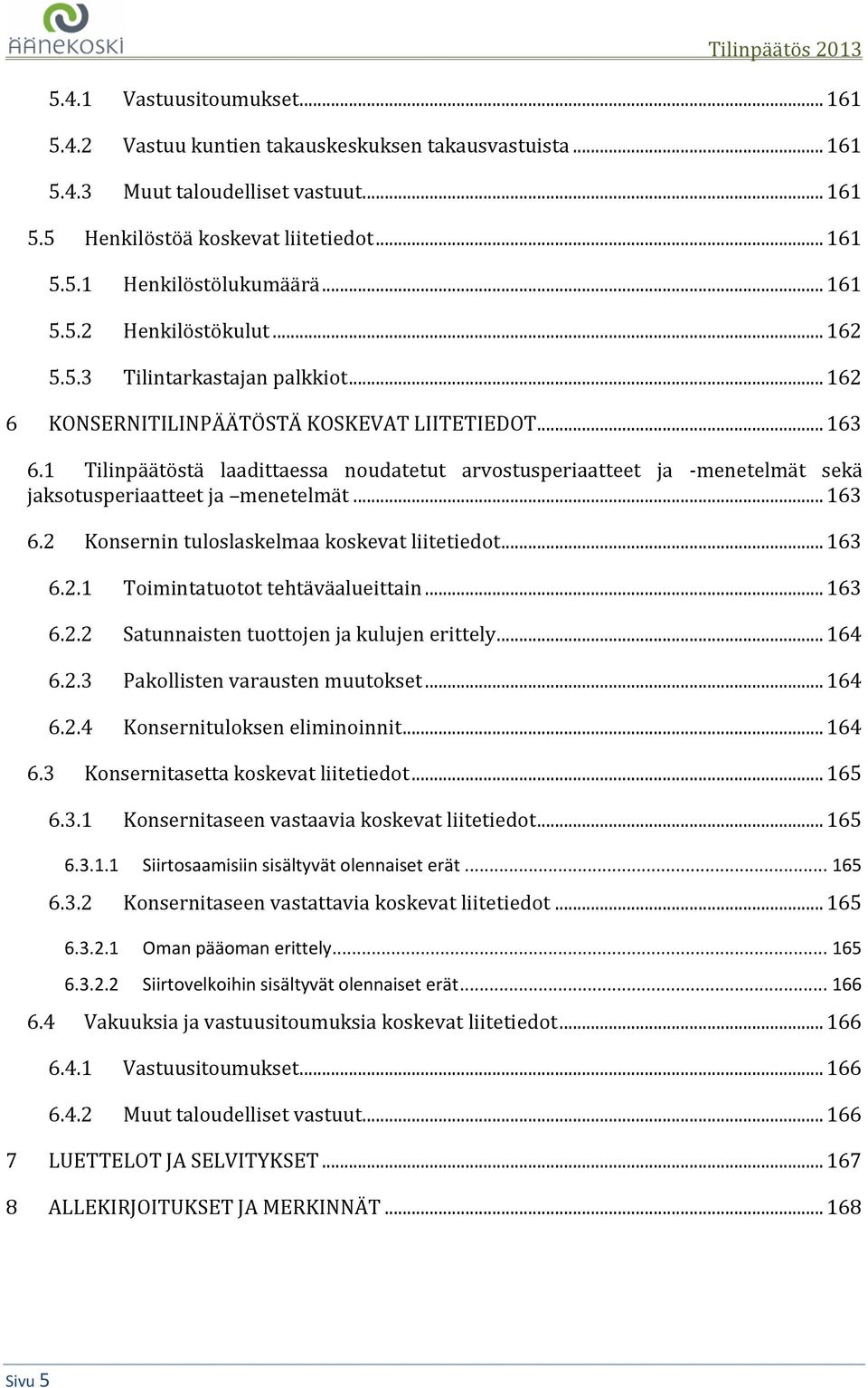 1 Tilinpäätöstä laadittaessa noudatetut arvostusperiaatteet ja -menetelmät sekä jaksotusperiaatteet ja menetelmät... 163 6.2 Konsernin tuloslaskelmaa koskevat liitetiedot... 163 6.2.1 Toimintatuotot tehtäväalueittain.