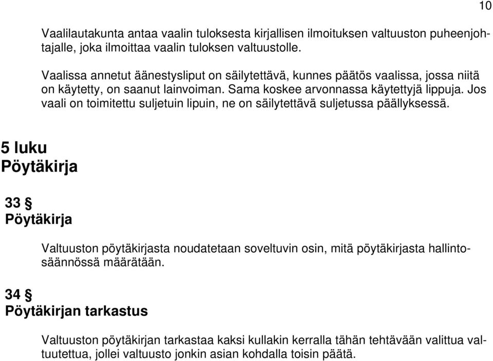Jos vaali on toimitettu suljetuin lipuin, ne on säilytettävä suljetussa päällyksessä.