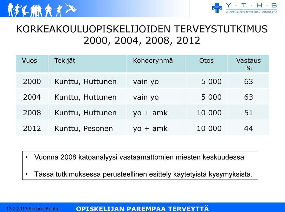 Kunttu, Huttunen yo + amk 000 51 2012 Kunttu, Pesonen yo + amk 000 44 Vuonna 2008 katoanalyysi