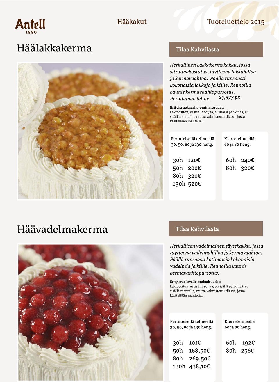Perinteisellä telineellä 30, 50, 80 ja 130 heng. 30h 120 50h 200 80h 320 130h 520 Kierretelineellä 60 ja 80 heng.