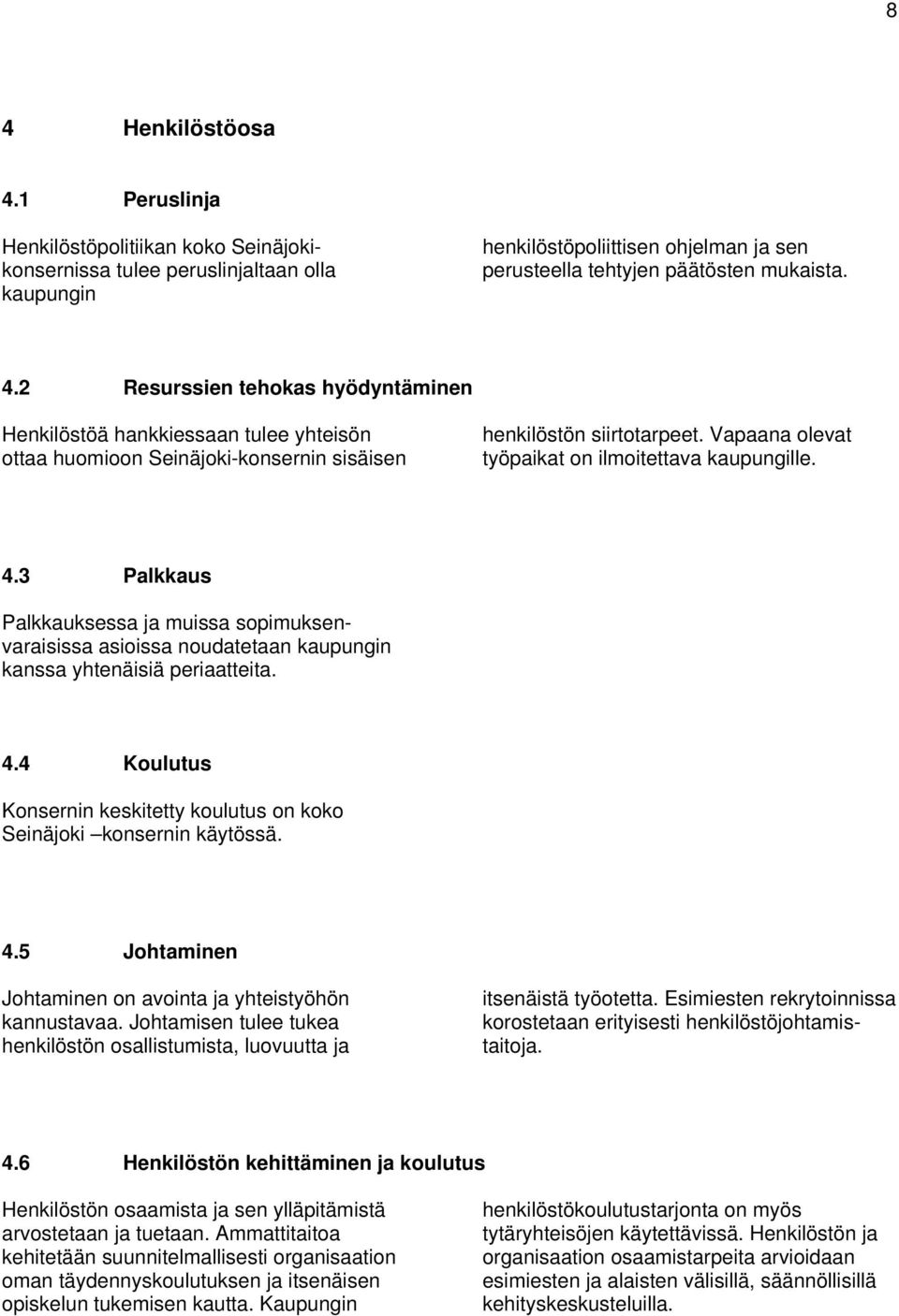 4.5 Johtaminen Johtaminen on avointa ja yhteistyöhön kannustavaa. Johtamisen tulee tukea henkilöstön osallistumista, luovuutta ja itsenäistä työotetta.