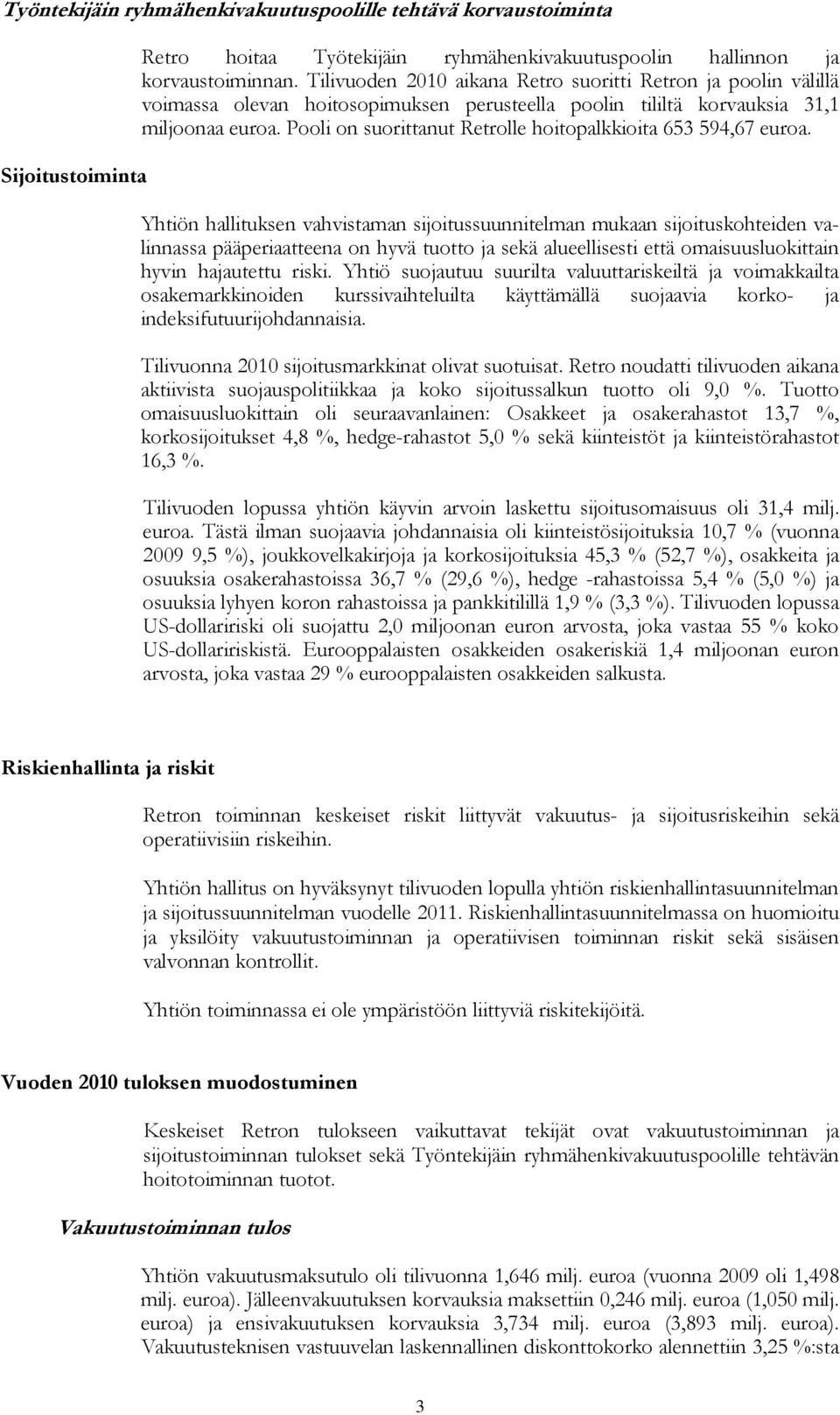 Pooli on suorittanut Retrolle hoitopalkkioita 653 594,67 euroa.