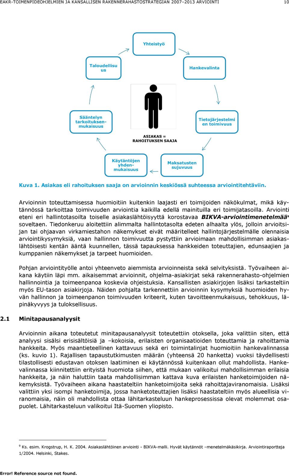 Arviointi eteni eri hallintotasoilta toiselle asiakaslähtöisyyttä korostavaa BIKVA-arviointimenetelmää 9 soveltaen.