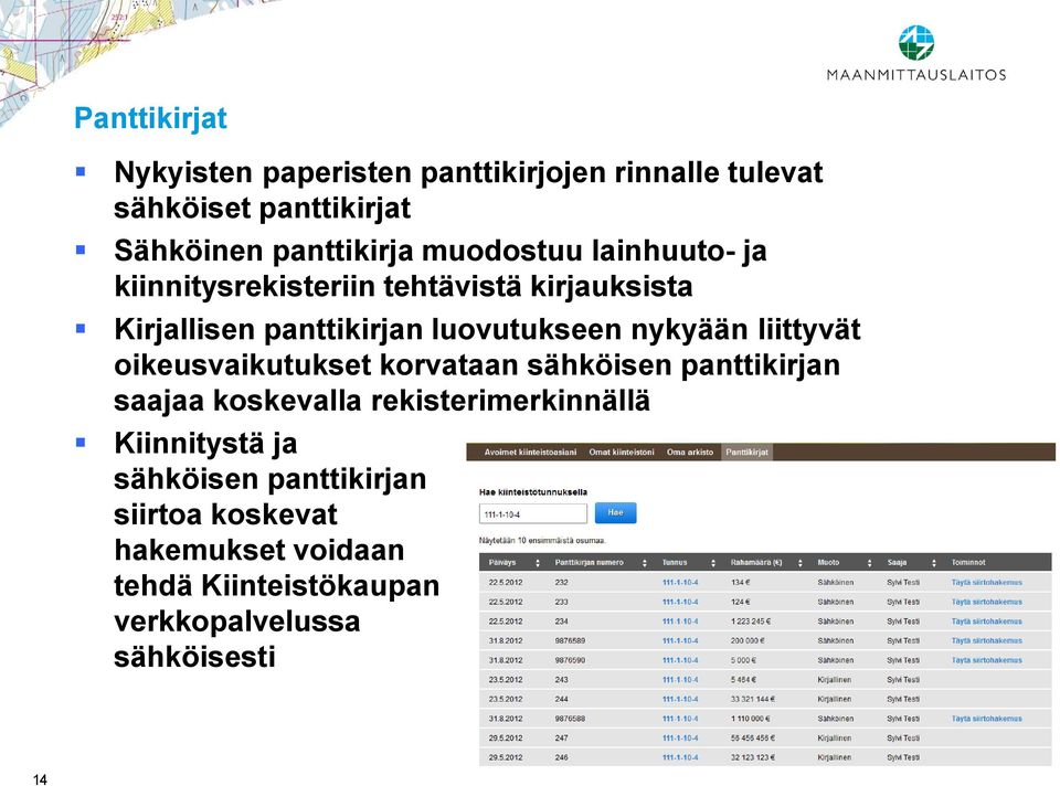 nykyään liittyvät oikeusvaikutukset korvataan sähköisen panttikirjan saajaa koskevalla rekisterimerkinnällä