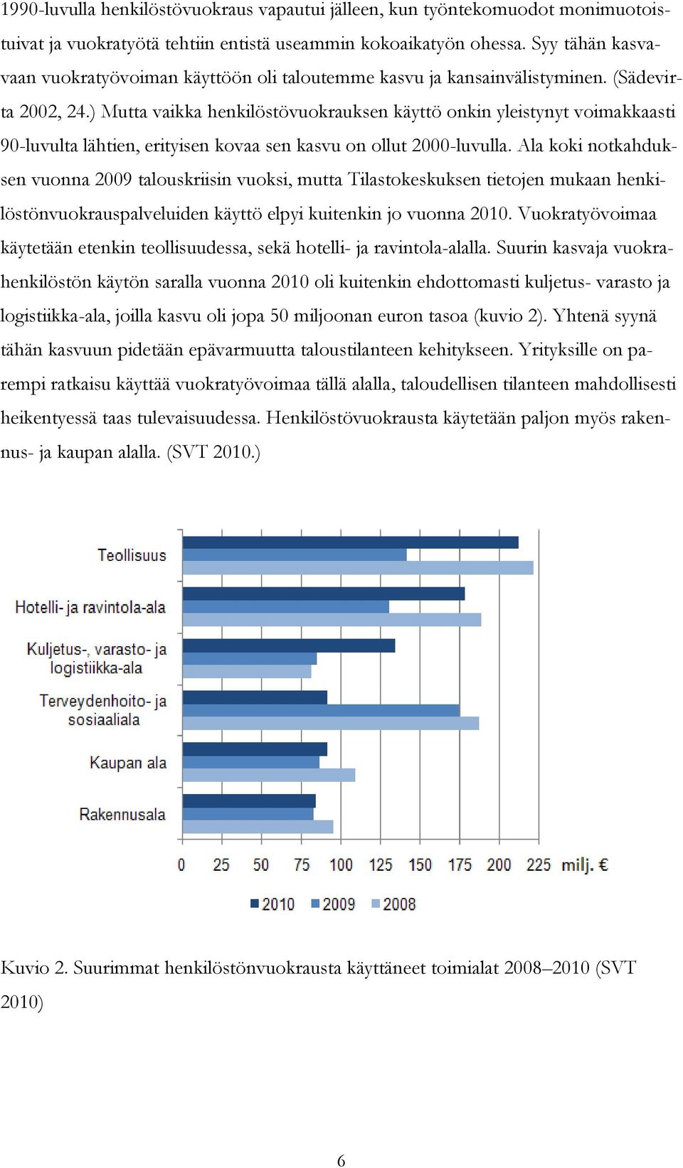 ) Mutta vaikka henkilöstövuokrauksen käyttö onkin yleistynyt voimakkaasti 90-luvulta lähtien, erityisen kovaa sen kasvu on ollut 2000-luvulla.