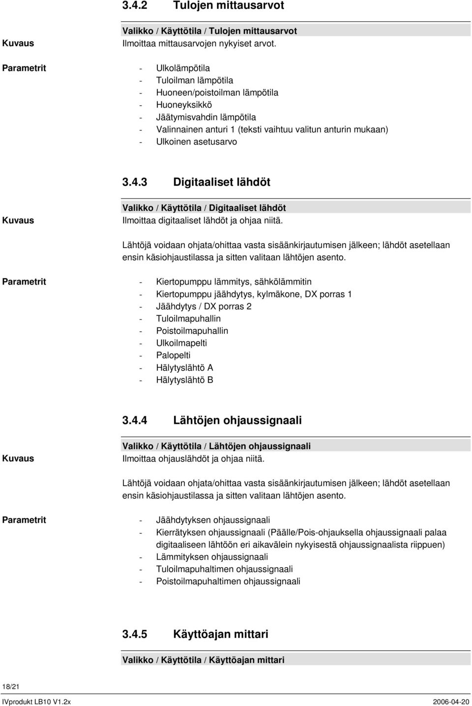 4.3 Digitaaliset lähdöt Valikko / Käyttötila / Digitaaliset lähdöt Ilmoittaa digitaaliset lähdöt ja ohjaa niitä.