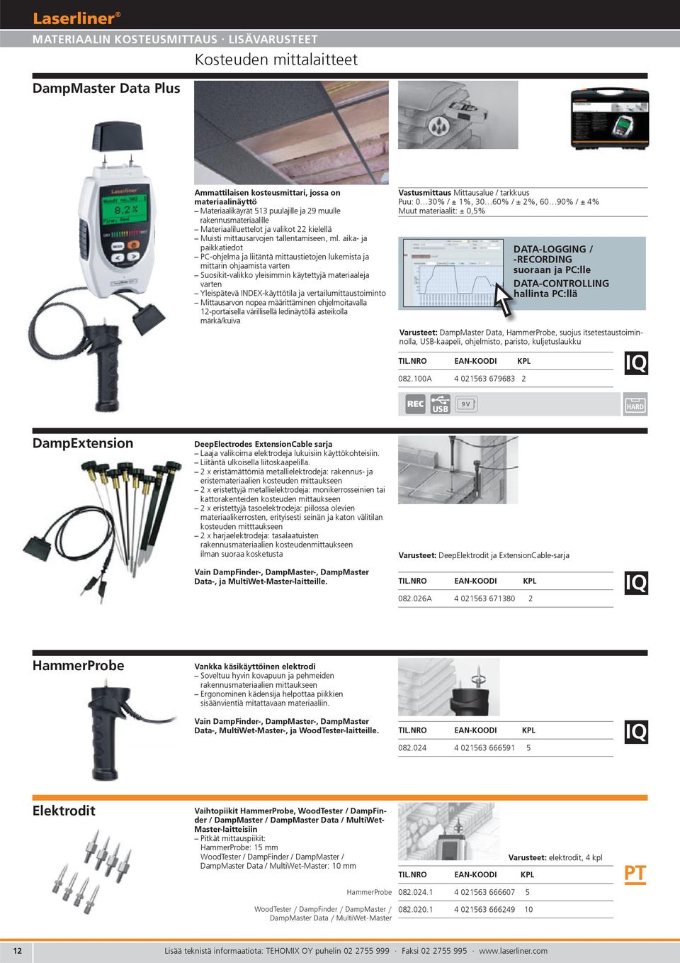 Materiaaliluettelot ja valikot 22 kielellä Muisti mittausarvojen tallentamiseen, ml.