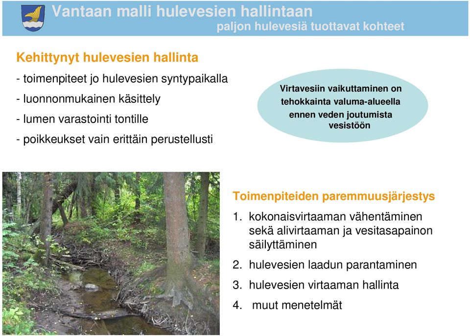 valuma-alueella ennen veden joutumista vesistöön Toimenpiteiden paremmuusjärjestys 1.